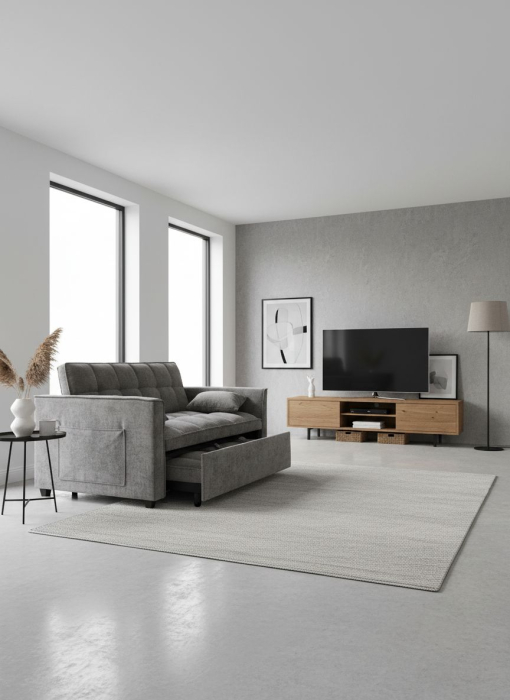 Canapea extensibila 2 locuri 140x77x85 cm Tapitata Stofa Gri Model One [6]