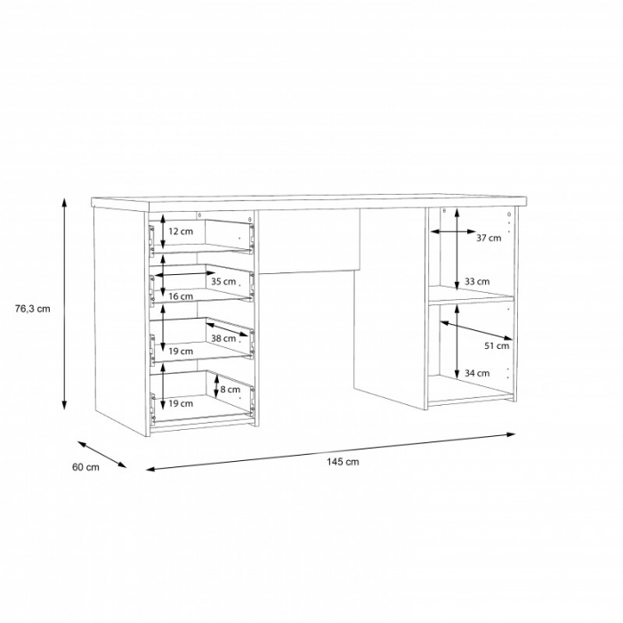 Birou Smart 145x76x60 cm Nuanta Alb/Sonoma [5]