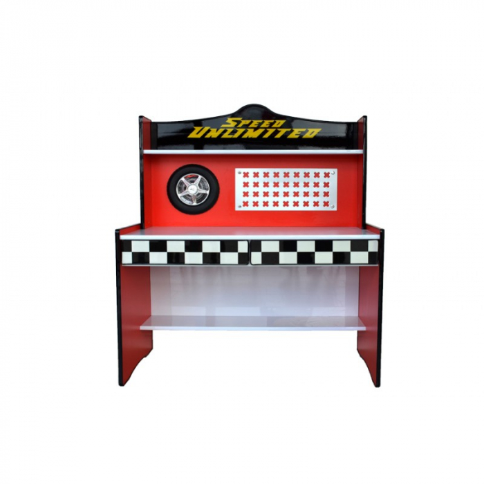 Birou Speed 121x145x60 cm MDF Nuanta Rosu/Negru [2]