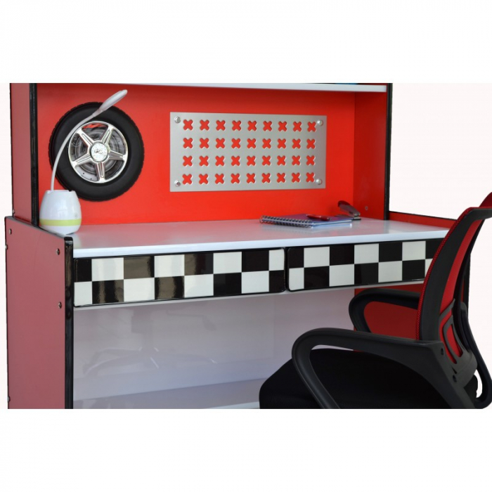 Birou Speed 121x145x60 cm MDF Nuanta Rosu/Negru [6]