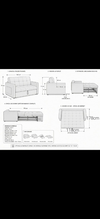 Canapea 140x77x90 cm Extensibila 2 locuri Model One Tapiterie Catifea Gri Deschis [5]