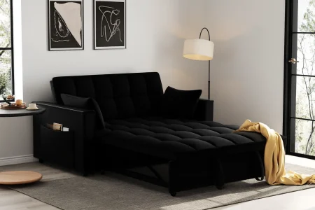 Canapea 140x77x90 cm Extensibila 2 locuri Model One Tapiterie Catifea Neagra [4]