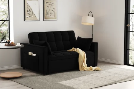 Canapea 140x77x90 cm Extensibila 2 locuri Model One Tapiterie Catifea Neagra [2]