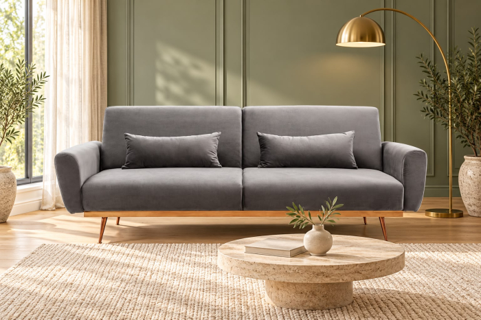 Canapea Amadeo 211x83x85 cm Rabatabila Catifea Gri [2]