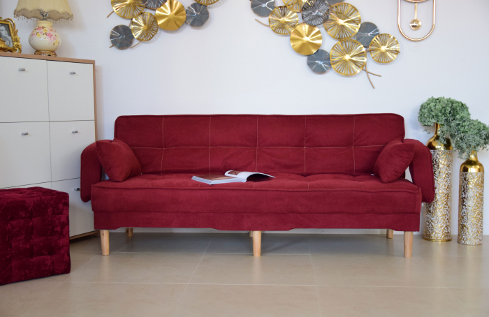 Canapea Clara 200x78x62 cm Rabatabila Stofa Visiniu [7]