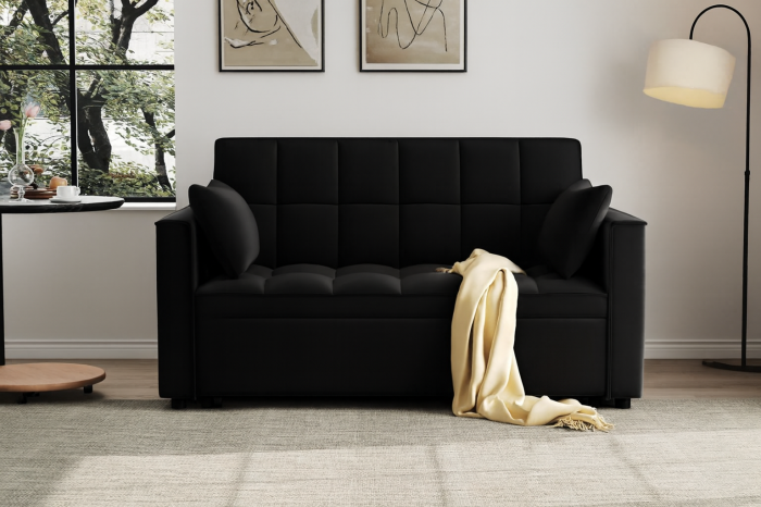 Canapea extensibila 2 locuri 140x77x85 cm Tapitata Catifea Neagra Model One [4]