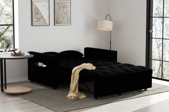 Canapea extensibila 2 locuri 140x77x85 cm Tapitata Catifea Neagra Model One [2]