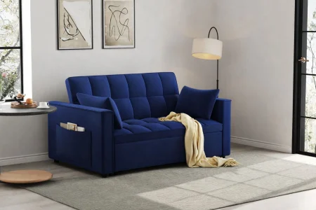 Canapea extensibila 2 locuri 140x77x90 cm Tapitata Catifea Albastra Model One (cod:25085) [2]