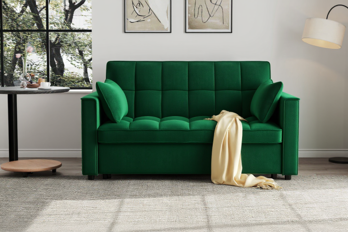 Canapea extensibila 2 locuri 140x77x85 cm Tapitata Catifea Verde  Model One [2]