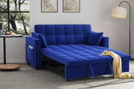 Canapea extensibila 2 locuri 140x77x90 cm Tapitata Catifea Albastra Model One (cod:25085) [3]