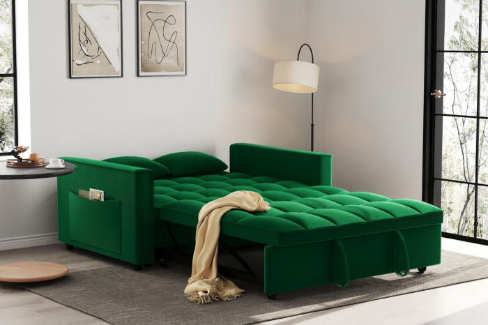 Canapea extensibila 2 locuri 140x77x85 cm Tapitata Catifea Verde  Model One [4]