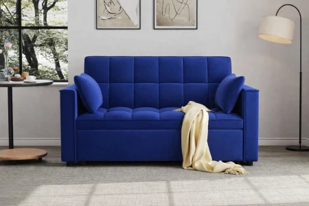 Canapea extensibila 2 locuri 140x77x90 cm Tapitata Catifea Albastra Model One (cod:25085) [2]