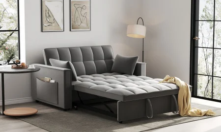 Canapea extensibila 2 locuri 140x77x90 cm Tapitata Catifea Gri Inchis Model One (cod:25085) [4]