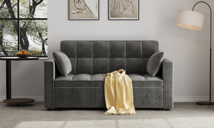 Canapea extensibila 2 locuri 140x77x85 cm Tapitata Stofa Gri Model One [4]