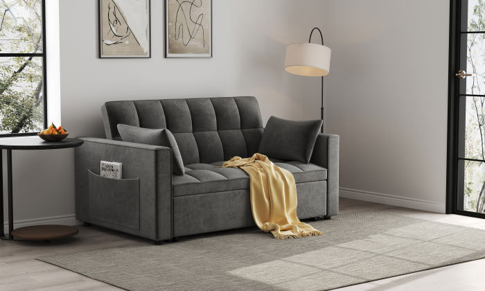 Canapea extensibila 2 locuri 140x77x85 cm Tapitata Stofa Gri Model One [2]