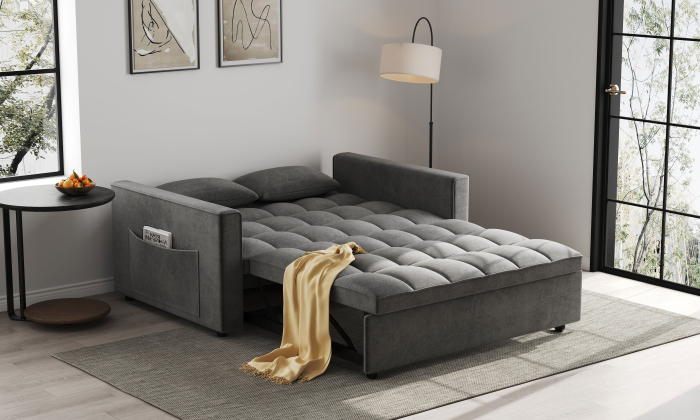 Canapea extensibila 2 locuri 140x77x85 cm Tapitata Stofa Gri Model One [9]