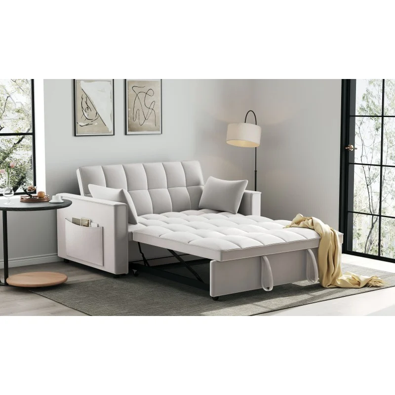 Canapea extensibila 2 locuri 140x77x90 cm Tapitata Catifea Gri Deschis Model One (cod:25085) [4]