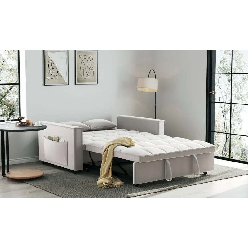 Canapea extensibila 2 locuri 140x77x90 cm Tapitata Catifea Gri Deschis Model One (cod:25085) [2]