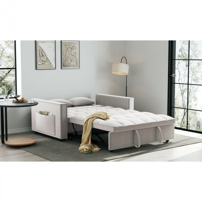 Canapea extensibila 2 locuri 140x77x90 cm Tapitata Stofa Bej Model One (cod:25085) [2]