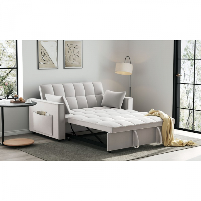 Canapea extensibila 2 locuri 140x77x90 cm Tapitata Stofa Bej Model One (cod:25085) [3]