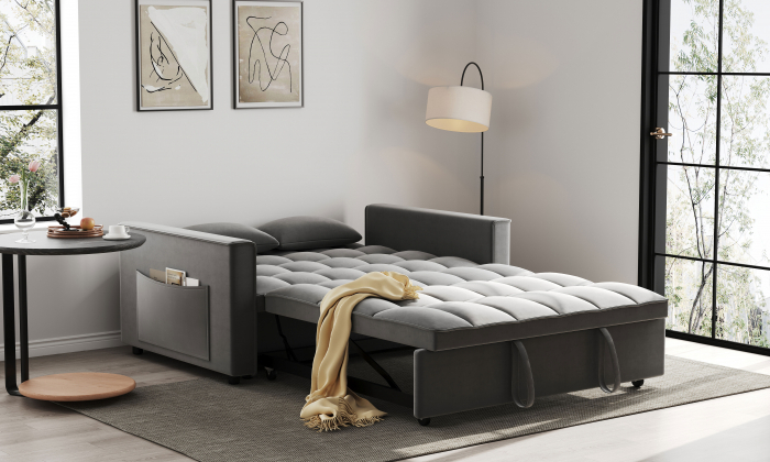 Canapea extensibila 2 locuri 140x77x90 cm Tapitata Stofa Bej Model One (cod:25085) [4]