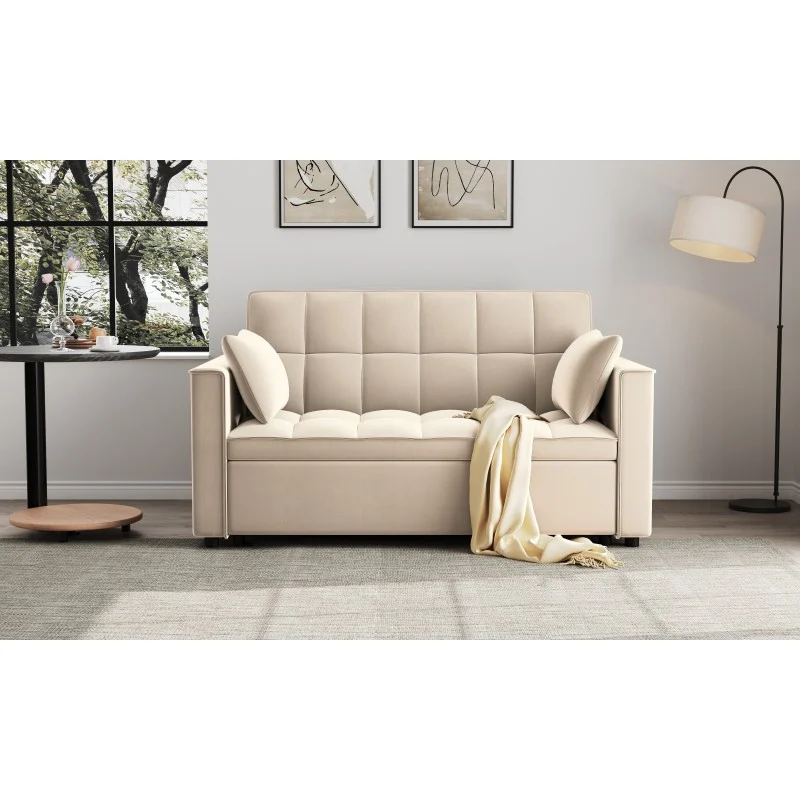 Canapea extensibila 2 locuri 140x77x90 cm Tapitata Catifea Bej Model One (cod:25085) [4]