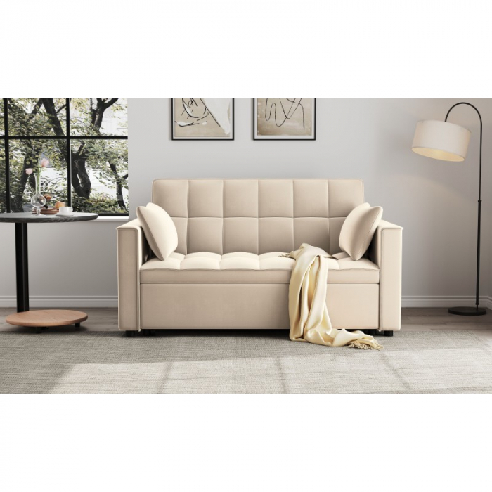 Canapea extensibila 2 locuri 140x77x90 cm Tapitata Stofa Roz Model One (cod:25085) [3]