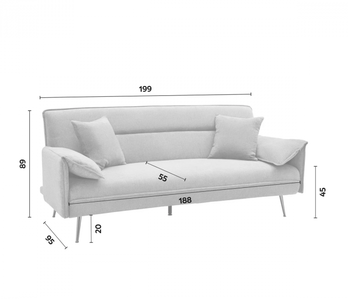 Canapea Fiore 199x95x90 cm Rabatabila Catifea Gri [5]