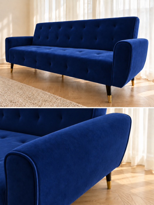 Canapea Glamour 219x84x81 cm Rabatabila Catifea Albastru [2]