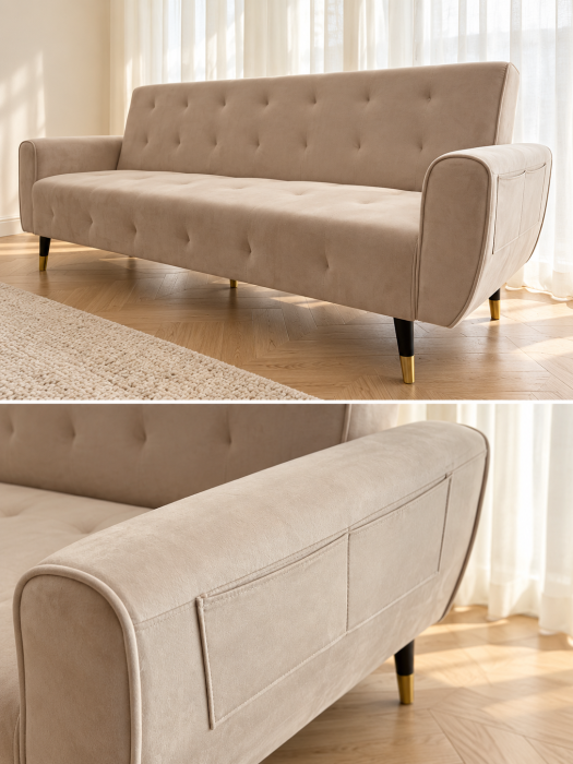 Canapea Glamour 219x84x81 cm Rabatabila Catifea Crem [2]