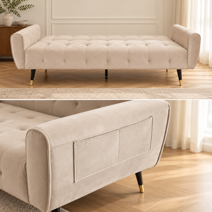 Canapea Glamour 219x84x81 cm Rabatabila Catifea Crem [3]