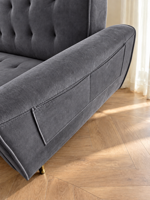 Canapea Glamour 219x84x81 cm Rabatabila Catifea Crem [3]