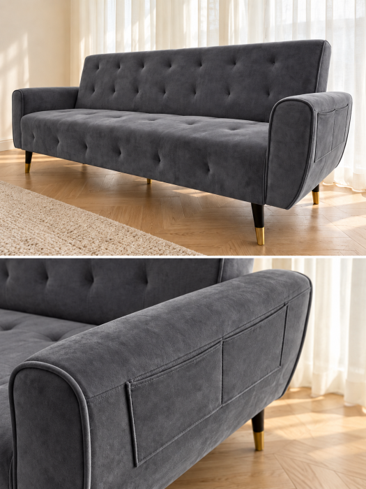 Canapea Glamour 219x84x81 cm Rabatabila Catifea Crem [2]