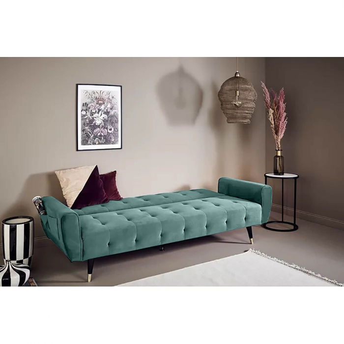 Canapea Glamour 219x84x81 cm Rabatabila Catifea Turcoaz [2]