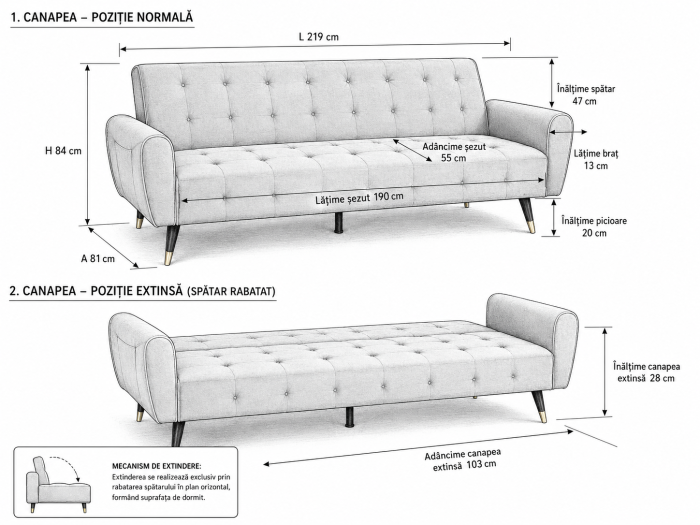 Canapea Glamour 219x84x81 cm Rabatabila Dark Grey [5]