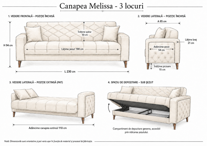 Canapea Melissa cu Lada Depozitare 3 locuri Tapiterie Catifea Negru [4]