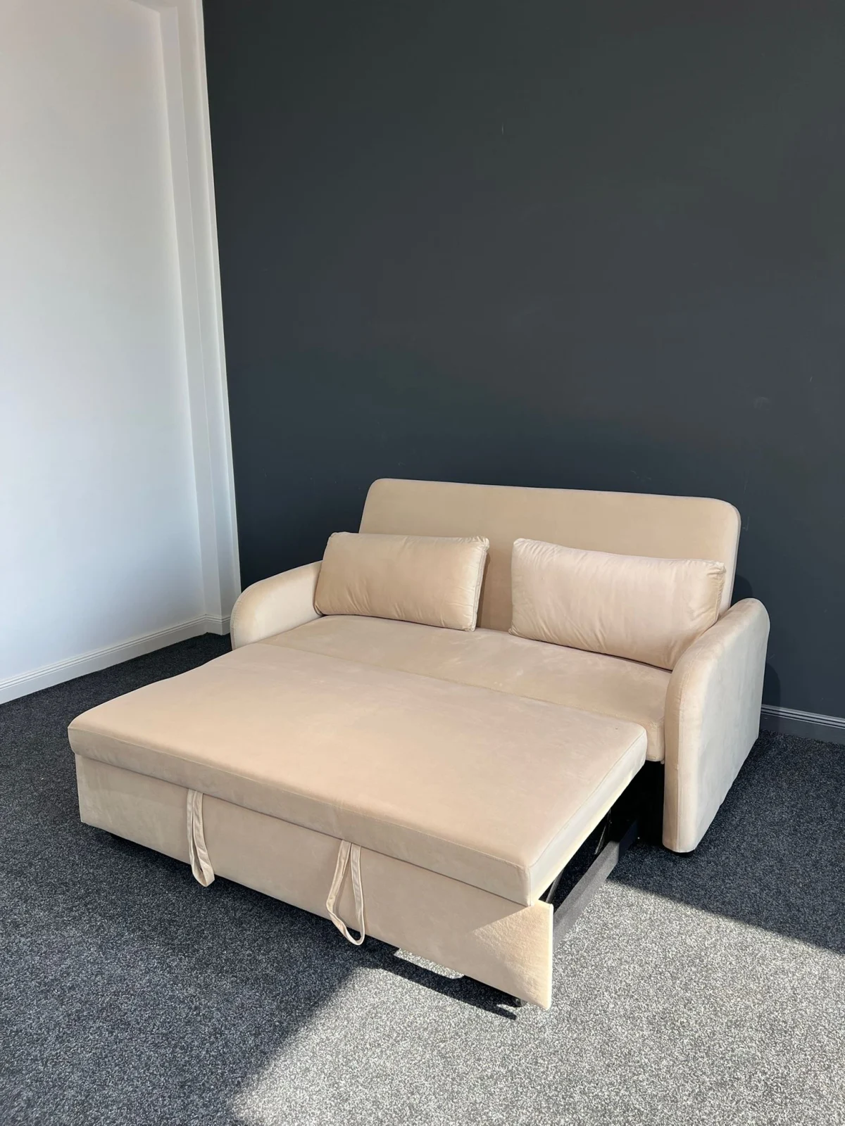Canapea Sunny Extensibila 170x90x90 cm Tapiterie Catifea Velvet Gri Deschis [3]