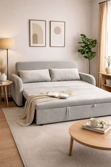 Canapea Sunny Extensibila 170x90x90 Tapitata Culoarea Gri Deschis [2]