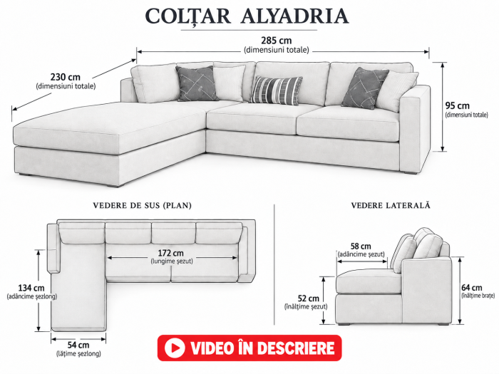 Coltar Alyadria 283x95x230 cm Tapitat Stofa Nuanta Ivory [13]