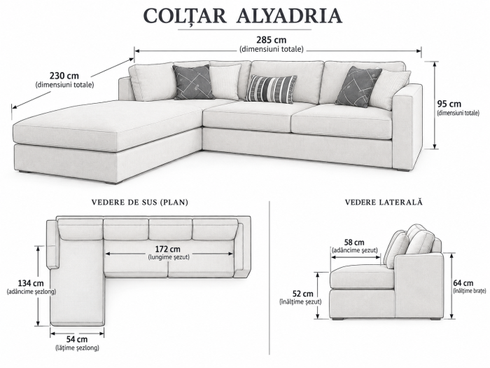 Coltar Alyadria 283x95x230 cm Tapitat Stofa Nuanta Ivory [5]