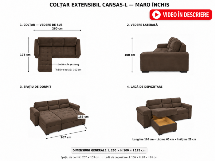 Coltar Cansas-L 260x100x175 cm Lada Depozitare Tapitat Catifea Nuanta Maro Inchis [9]