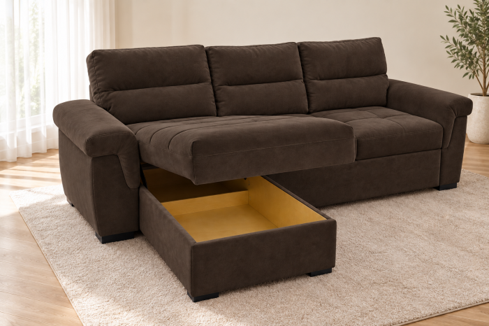 Coltar Cansas-L 260x100x175 cm Lada Depozitare Tapitat Catifea Nuanta Maro Inchis [4]