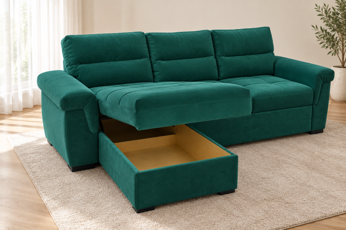 Coltar Cansas-L 260x100x175 cm Lada Depozitare Tapitat Catifea Nuanta Verde [4]