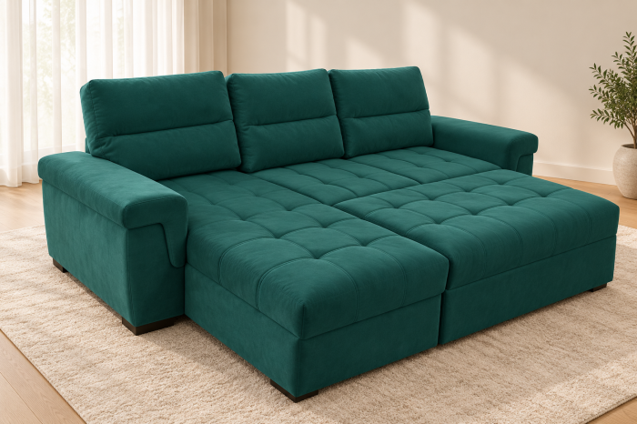 Coltar Cansas-L 260x100x175 cm Lada Depozitare Tapitat Catifea Nuanta Verde [2]