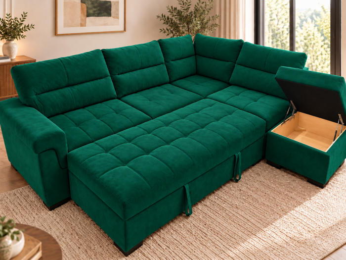 Coltar 300x100x230 cm Cansas-Prime Lada Depozitare Tapitat Catifea Nuanta Verde [5]