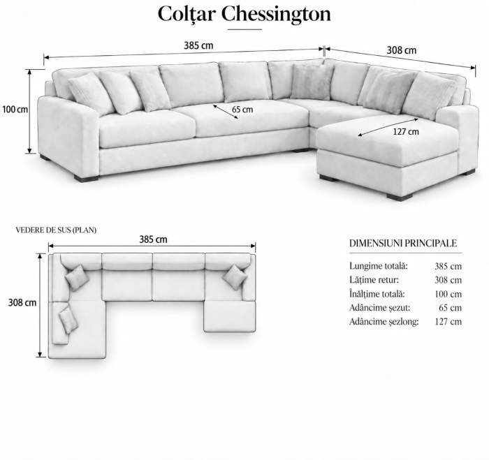 Coltar Chessington 385x100x308 cm Tapitat Stofa Nuanta Ivory [6]