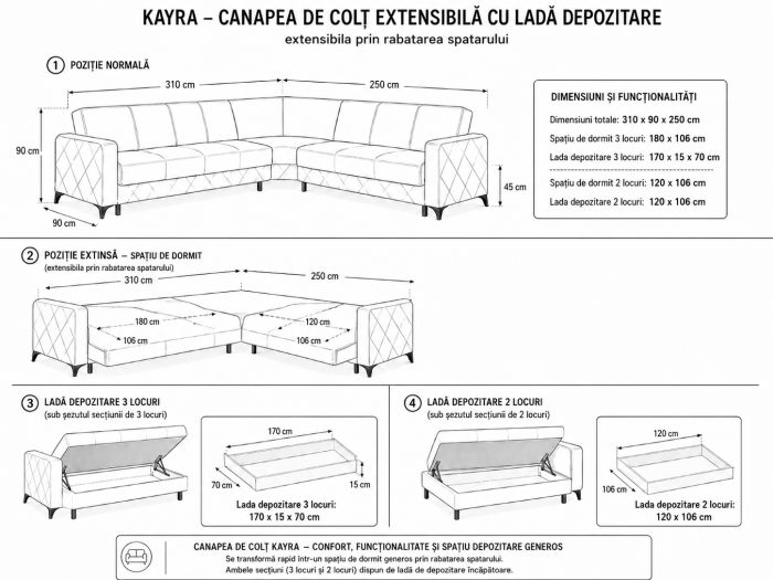 Coltar Kayra 310x90x250 cm Lada Depozitare Tapitat Catifea Nuanta Bej [3]