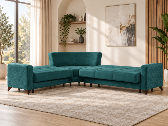 Coltar Kayra 310x90x250 cm Lada Depozitare Tapitat Catifea Nuanta Crem [2]