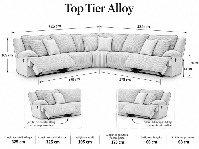 Coltar Top Tier Alloy 325x105x325 cm Tapitat Stofa Culoare Gri [5]