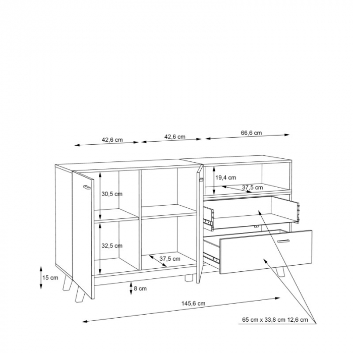 Comoda Nova 159.5x82.4x41 cm Nuanta Sonoma/Negru [7]